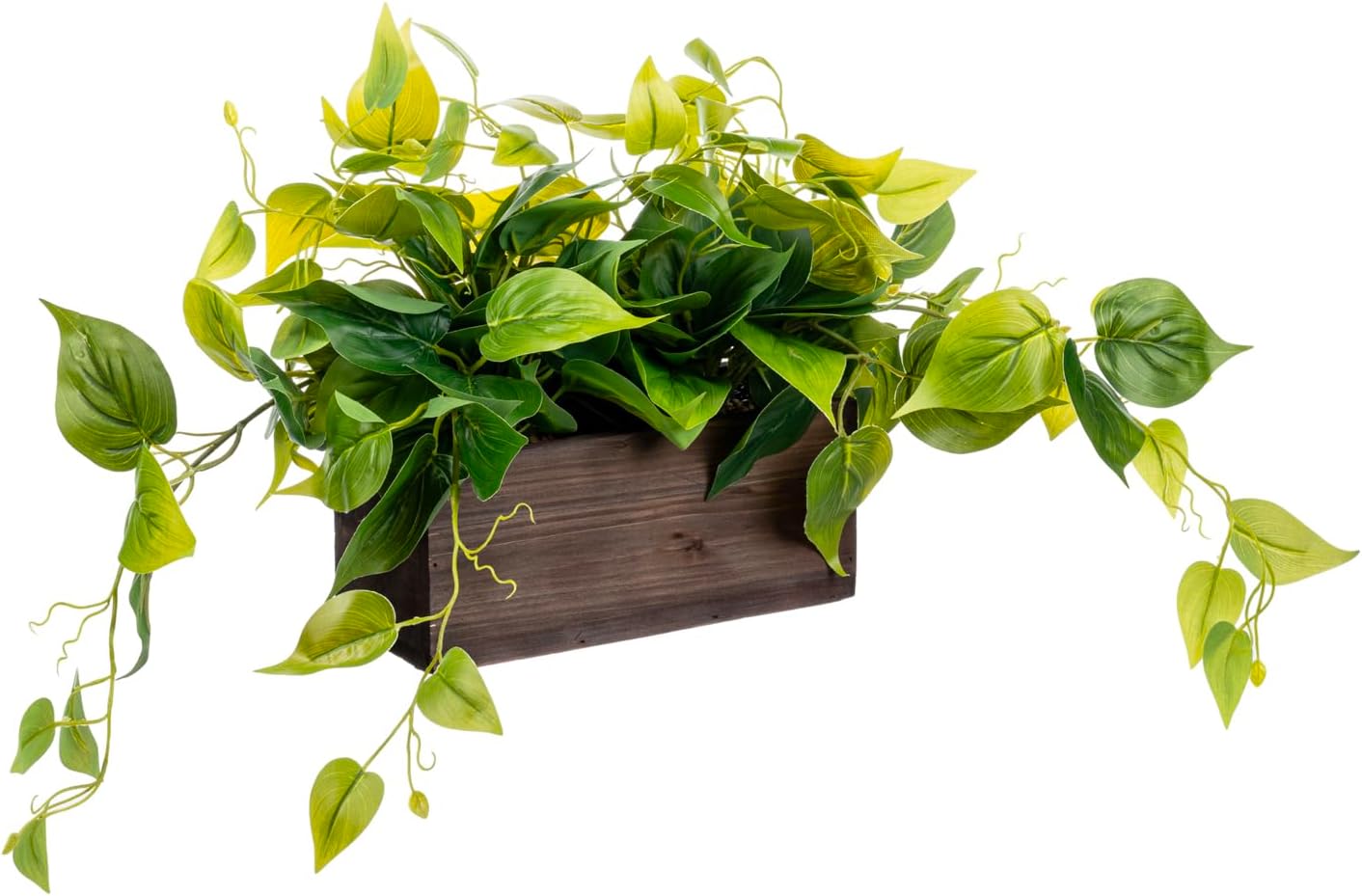 MyGift Vibrant Artificial Pothos Plant in Burnt Brown Wood Planter