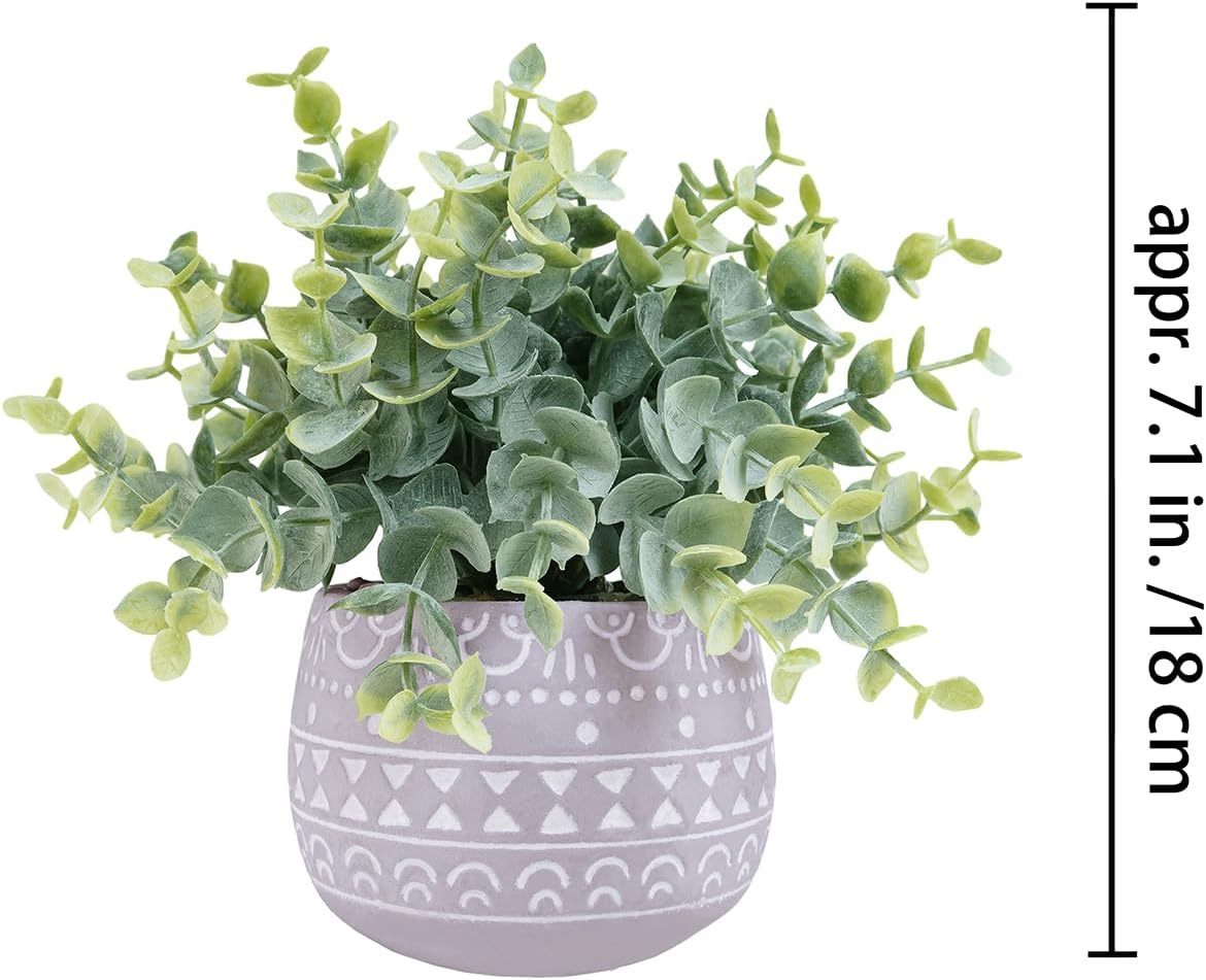 Winlyn 2 Pack Faux Eucalyptus Plants in Gray Ceramic Pots