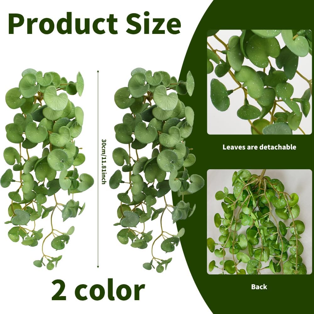 Fake Hanging Plants 2PCS Artificial Copper Coin Grass Plants for Wall Shelf Home Office Indoor Outdoor Garden Decor