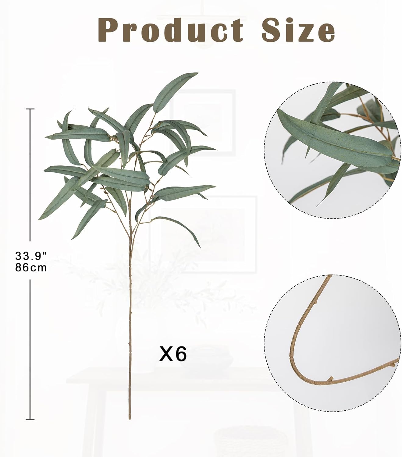 Briful Artificial Eucalyptus Branches 33 Inch Set of 6