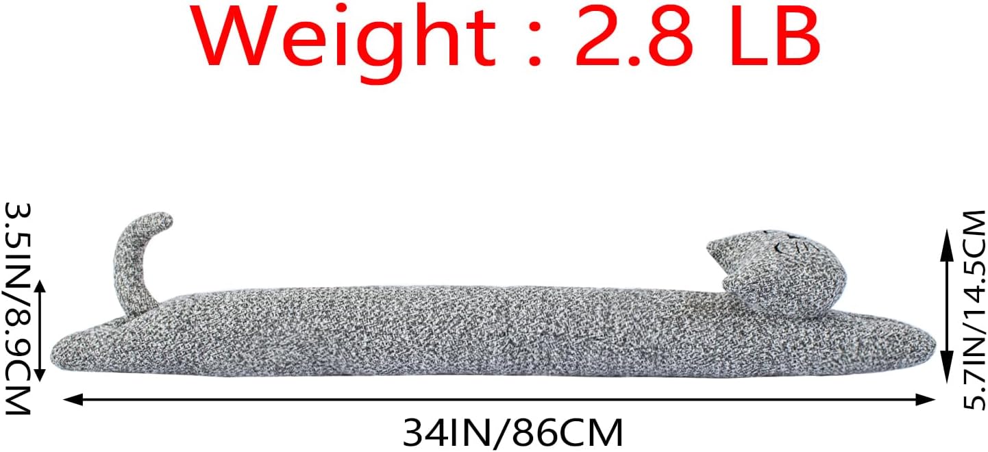 34 Inch Heavy Duty Door Draft Stopper with Gray Cat Design