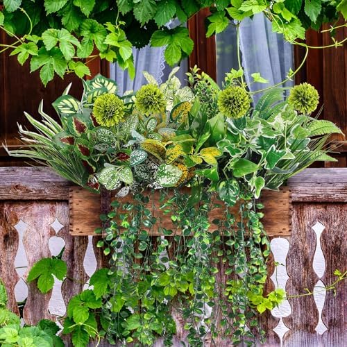 Giegxin 18 Pcs Artificial Plants Set for Outdoor Decor