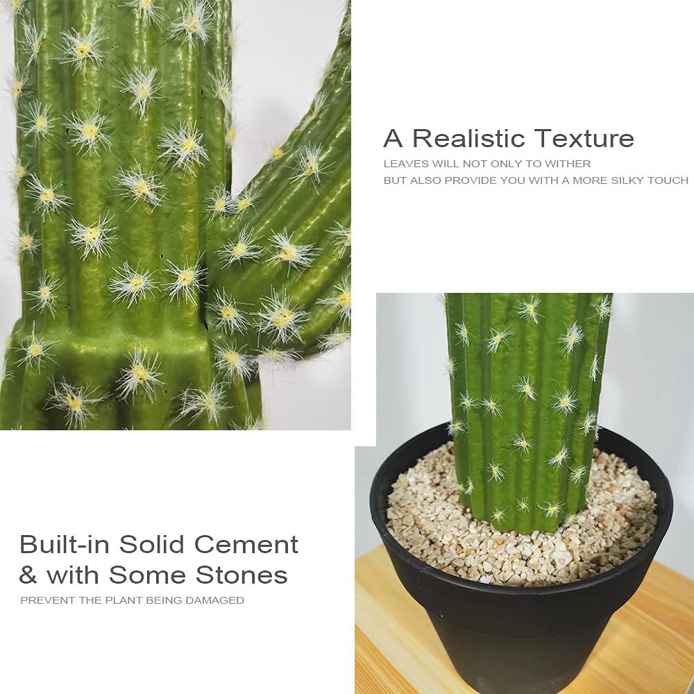 Momoplant Artificial Cactus Plant 24 Inch Tall with Black Planter