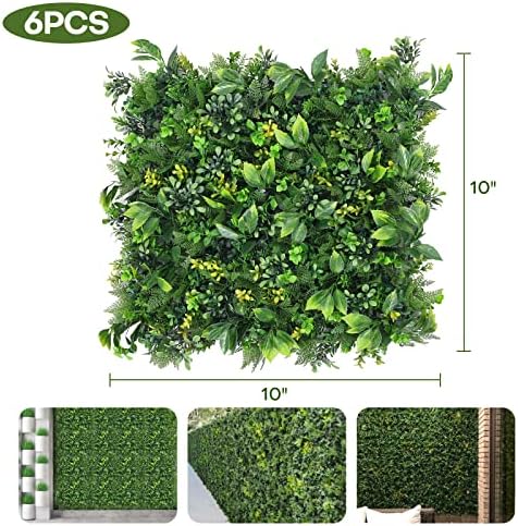 Boshen Artificial Grass Wall Panels 6PCS 10x10 Inch Boxwood Hedge Decor for Indoor Outdoor Party Wedding Backyard