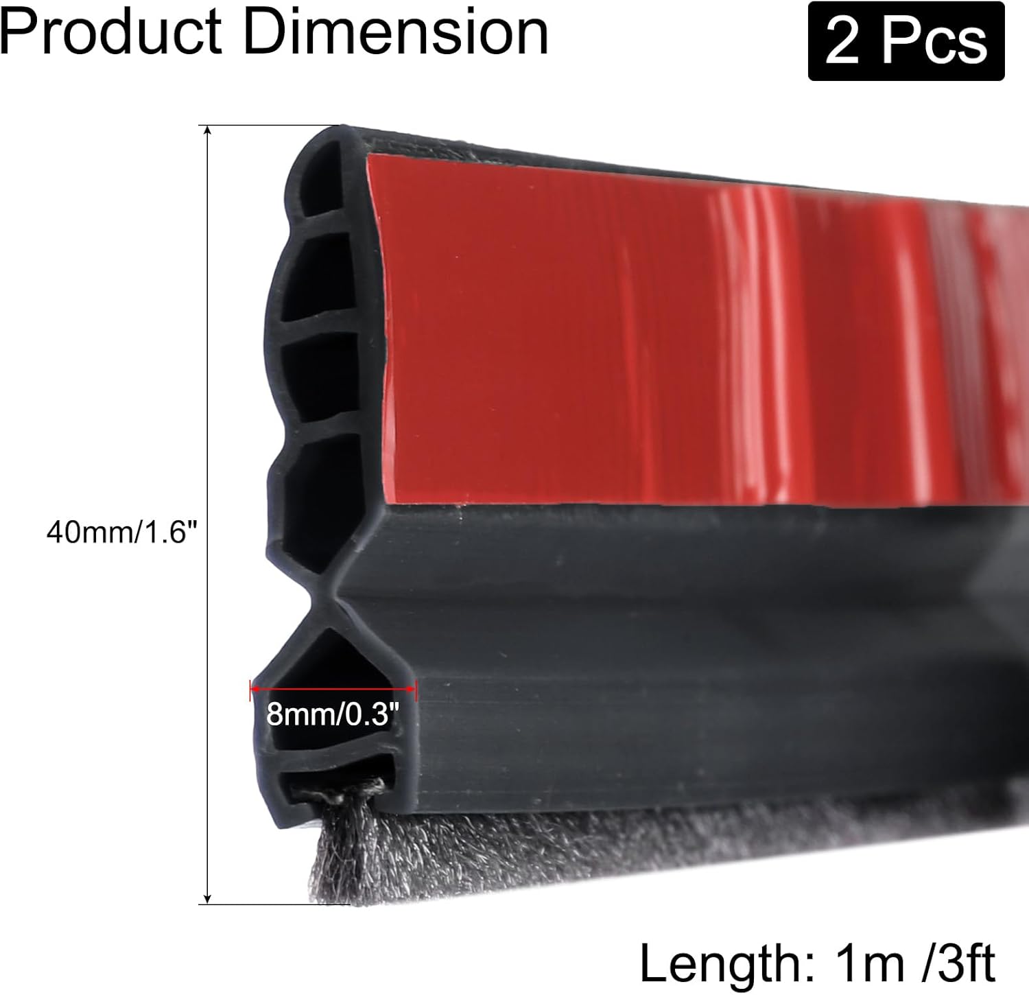 Uxcell 2pcs Door Draft Stopper with Brush Self-Adhesive Bottom Door Seal for Cold and Noise Prevention Black 3Ft