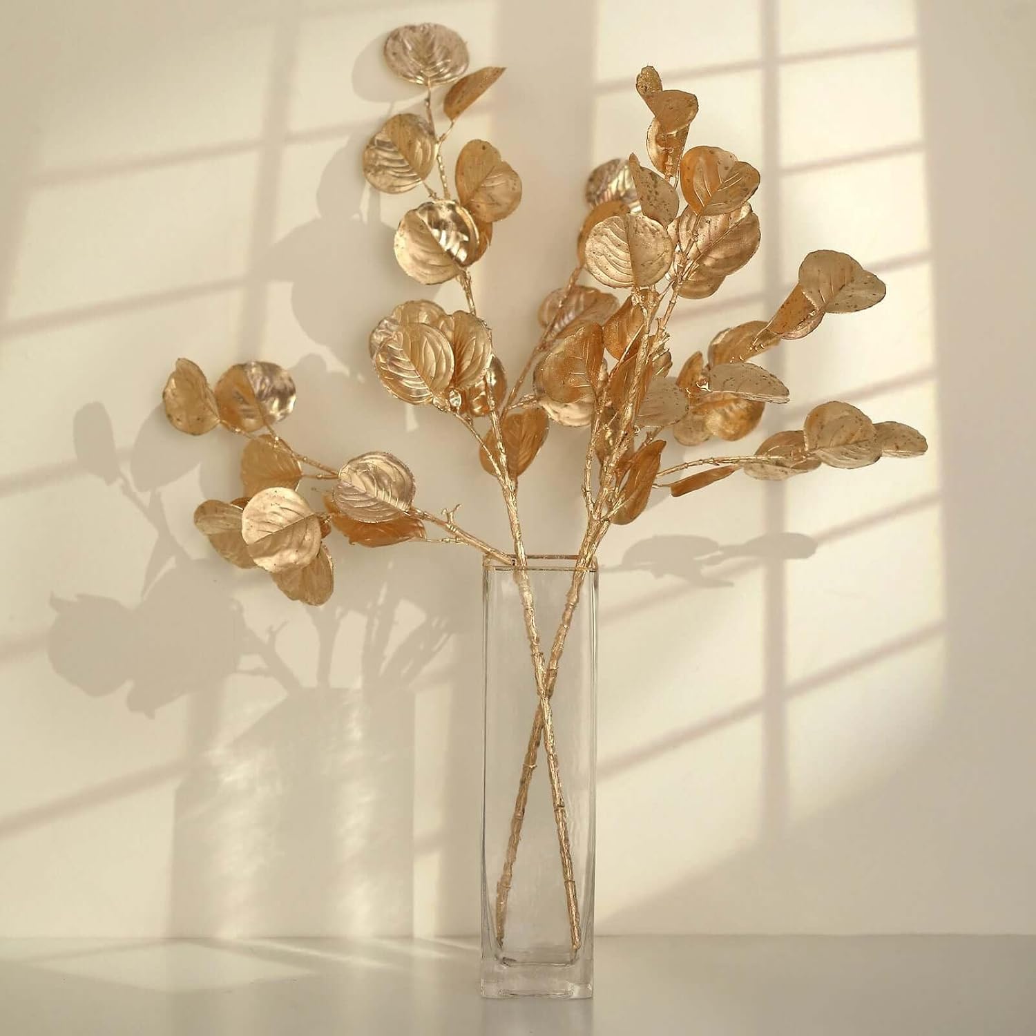 Efavormart 2 Pack 27 Inch Metallic Gold Artificial Eucalyptus Leaf Branches