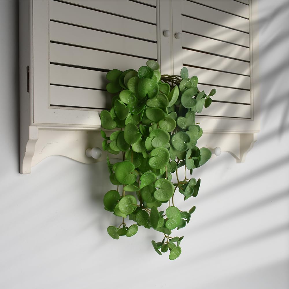 Fake Hanging Plants 2PCS Artificial Copper Coin Grass Plants for Wall Shelf Home Office Indoor Outdoor Garden Decor