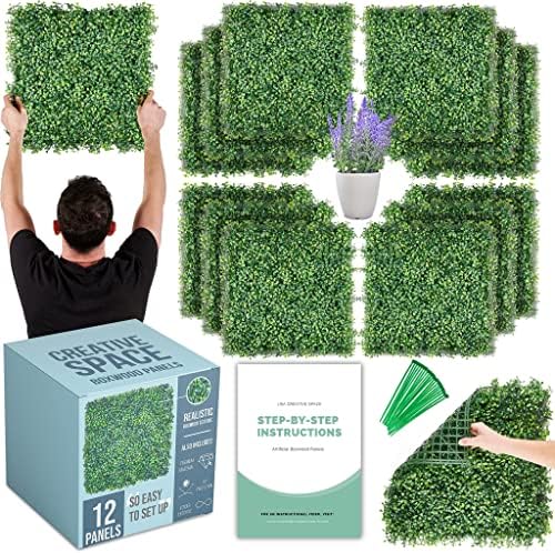 Creative Space Artificial Grass Wall Panels 12 PCS Wedding Backdrop Boxwood Privacy Screen