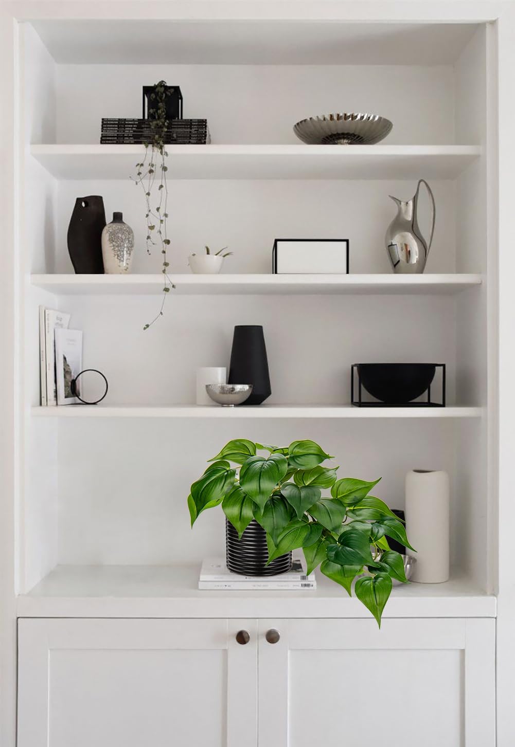 Hollyone Artificial Plants in Black Ceramic Pot Faux Pothos Indoor Decor