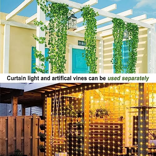 HXWEIYE 12 Pack Artificial Ivy Garland with 200LED String Light