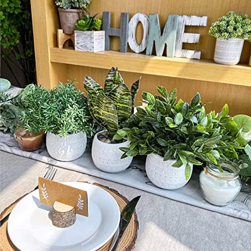 Winlyn 3-Piece Artificial Plant Set - Eucalyptus Rosemary Tropical Snake Plant with White Geometric Pots