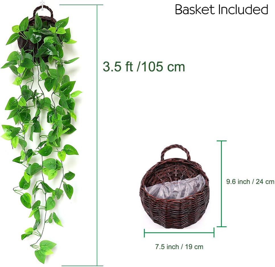 ANZOME Artificial Hanging Ivy Plants 35ft Wall Decor with Basket Included
