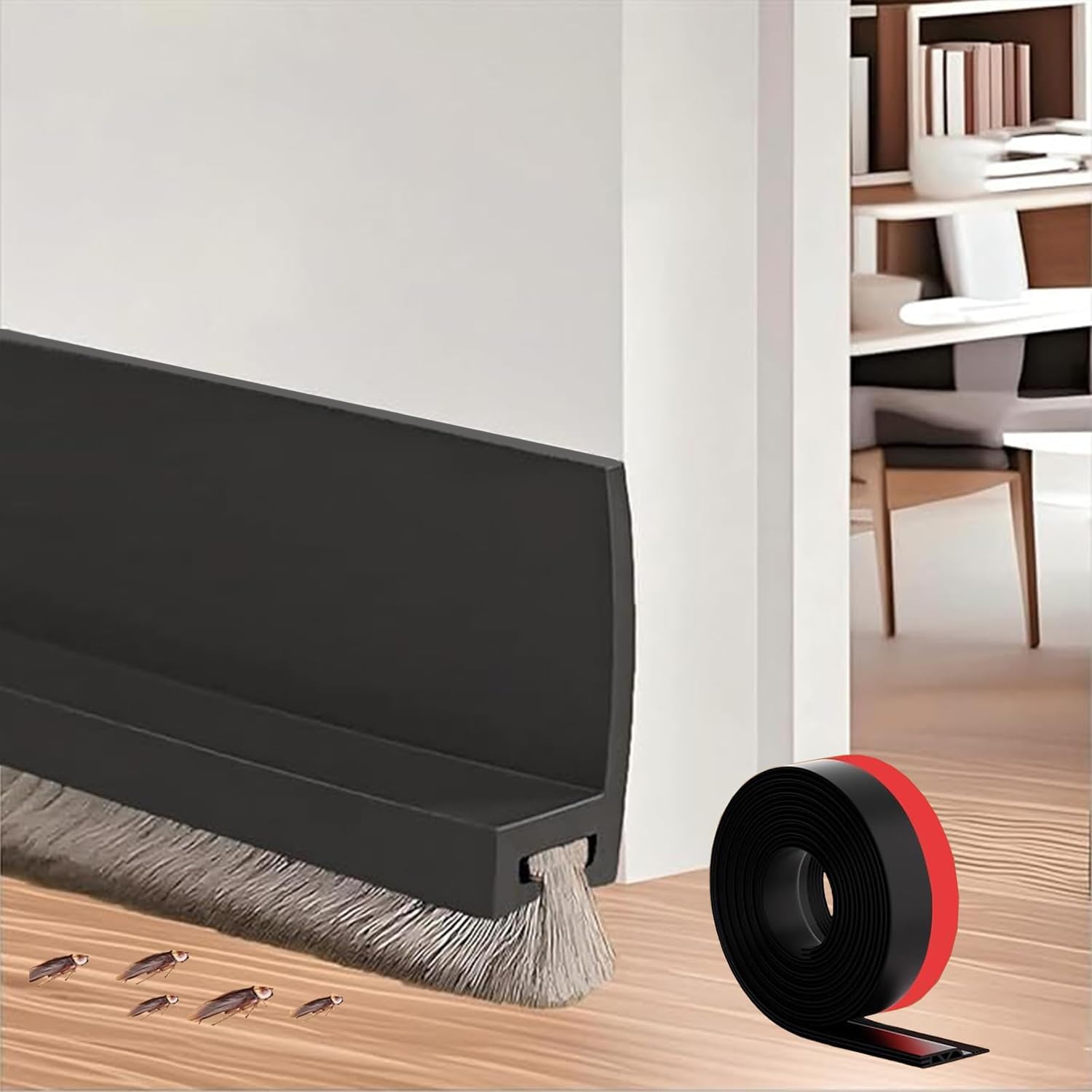 39 Inch Door Draft Stopper with Brush - Black