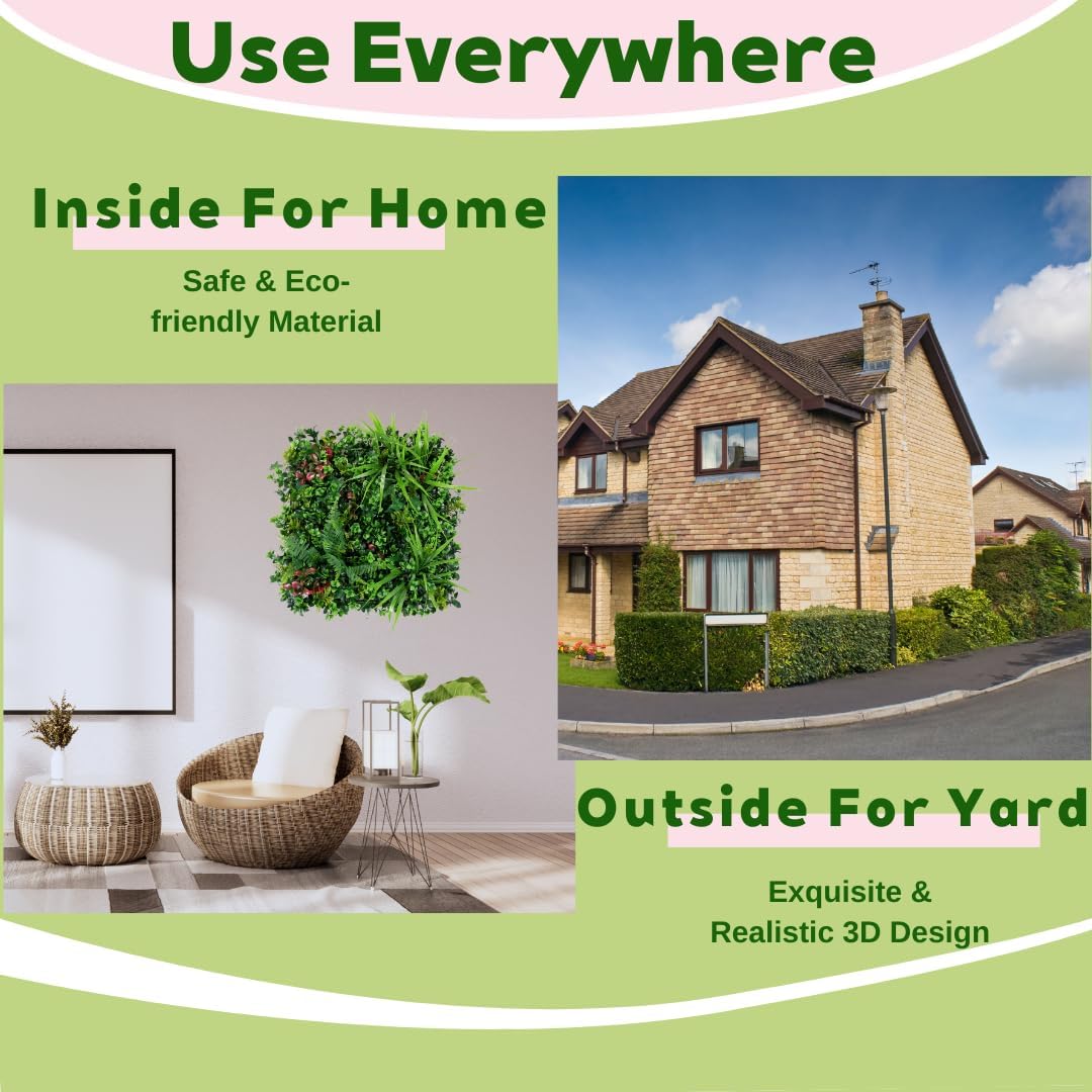 Artificial Green Wall Panels 20x20 for Privacy Fence and Indoor Outdoor Decor 6 Pack