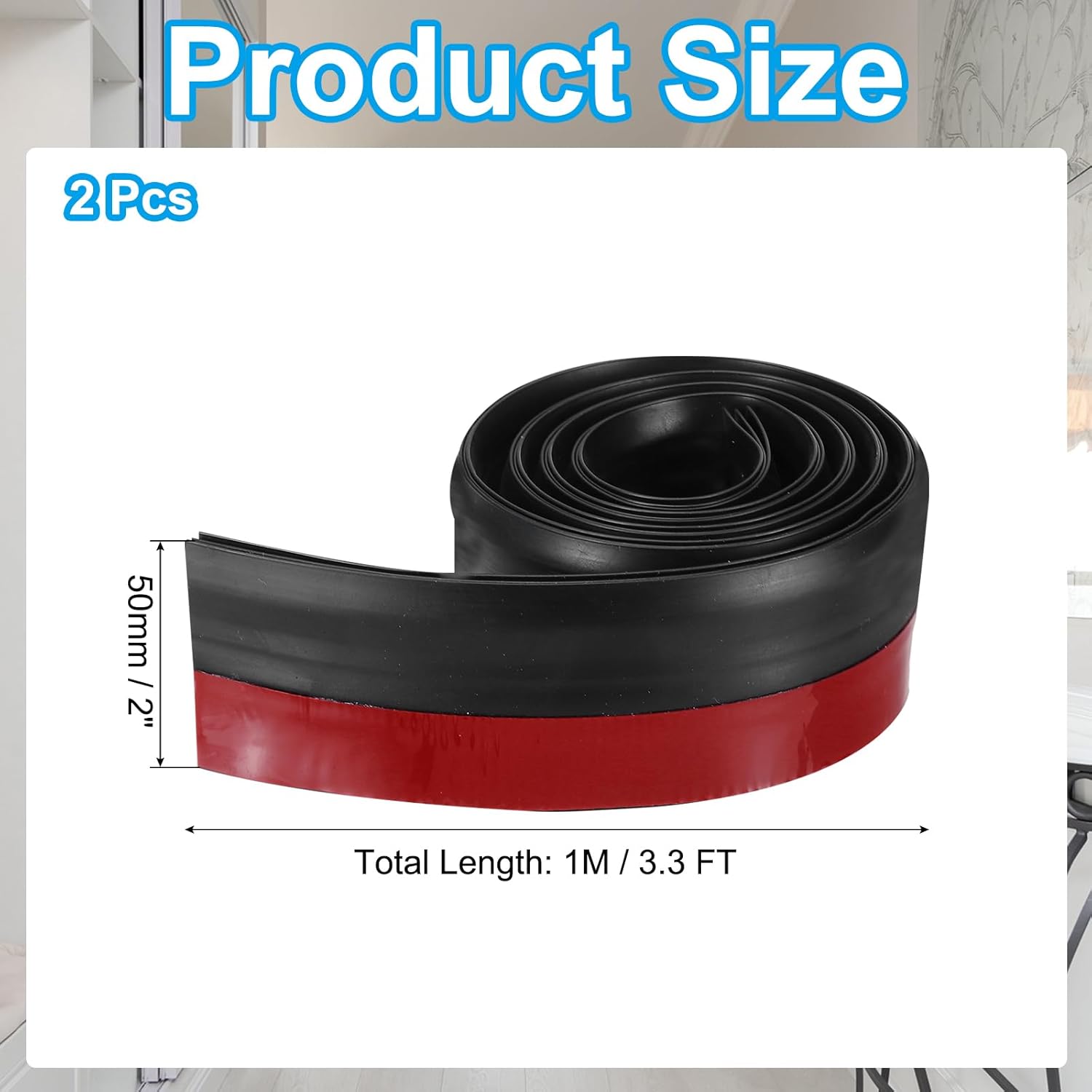 PATIKIL Door Draft Stopper 2 Pack 33FT Black 2 Inch Wide