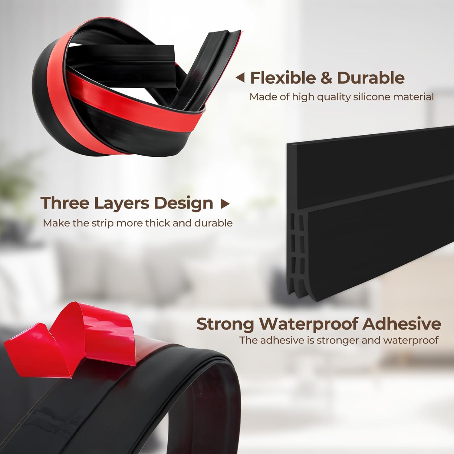 Ohuhu Door Draft Stopper Weather Strip 39 L x2 W Black