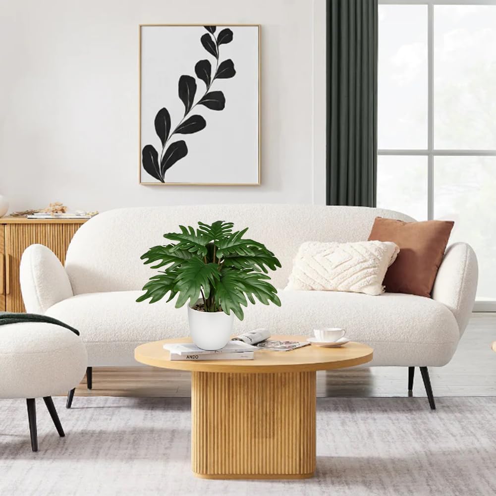 Hollyone Faux Monstera Artificial Plant in White Pot for Indoor Outdoor Decor