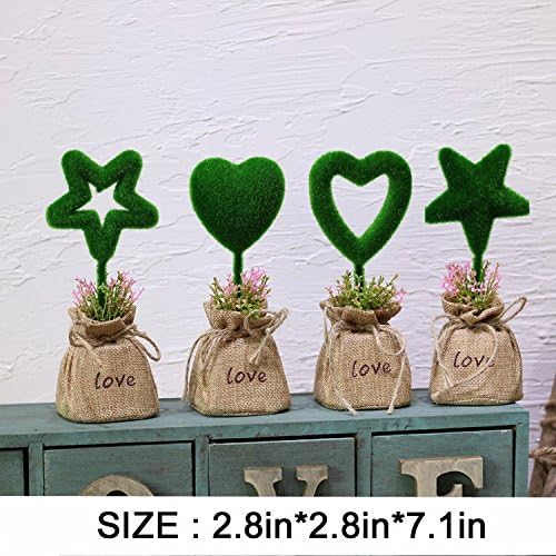 AINIESS Artificial Topiary Set Heart and Star Linen Base
