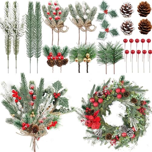 60 Pcs Artificial Green Pine Branches Set