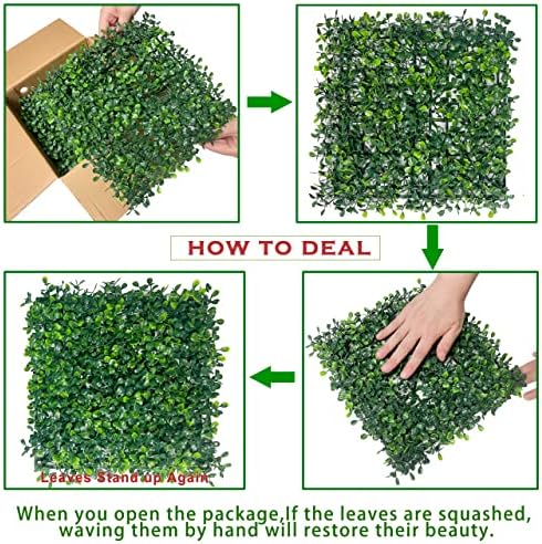 Bybeton Artificial Grass Wall Panels 10x10 16Pcs Boxwood Privacy Faux Green Wall Decor