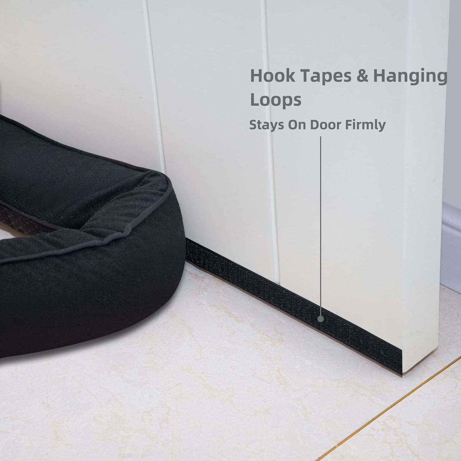 Marwood 38 Inch Under Door Draft Stopper with Hanging Loops - Black