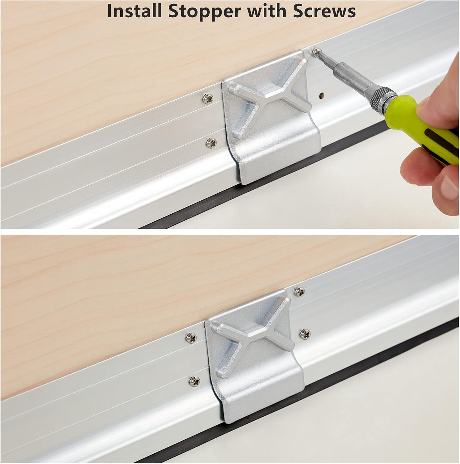 Aluminum Door Draft Stopper 36 Inch Metal Sweep Bottom Seal Strip Noise Blocker with Rubber Sweep Black