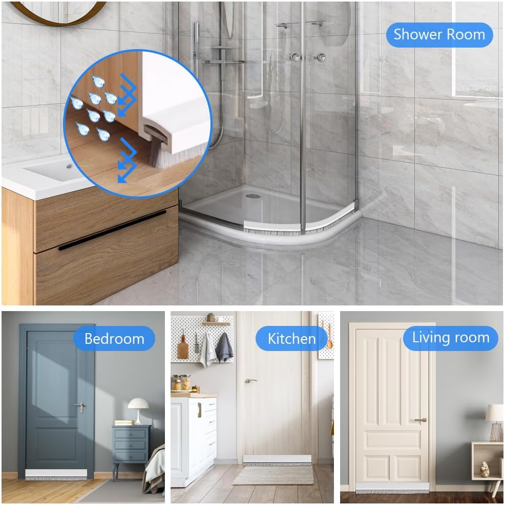 2 Pack Under Door Draft Stoppers with Brush 2 W x 39 L Soundproof Door Seal for Energy Efficiency - White