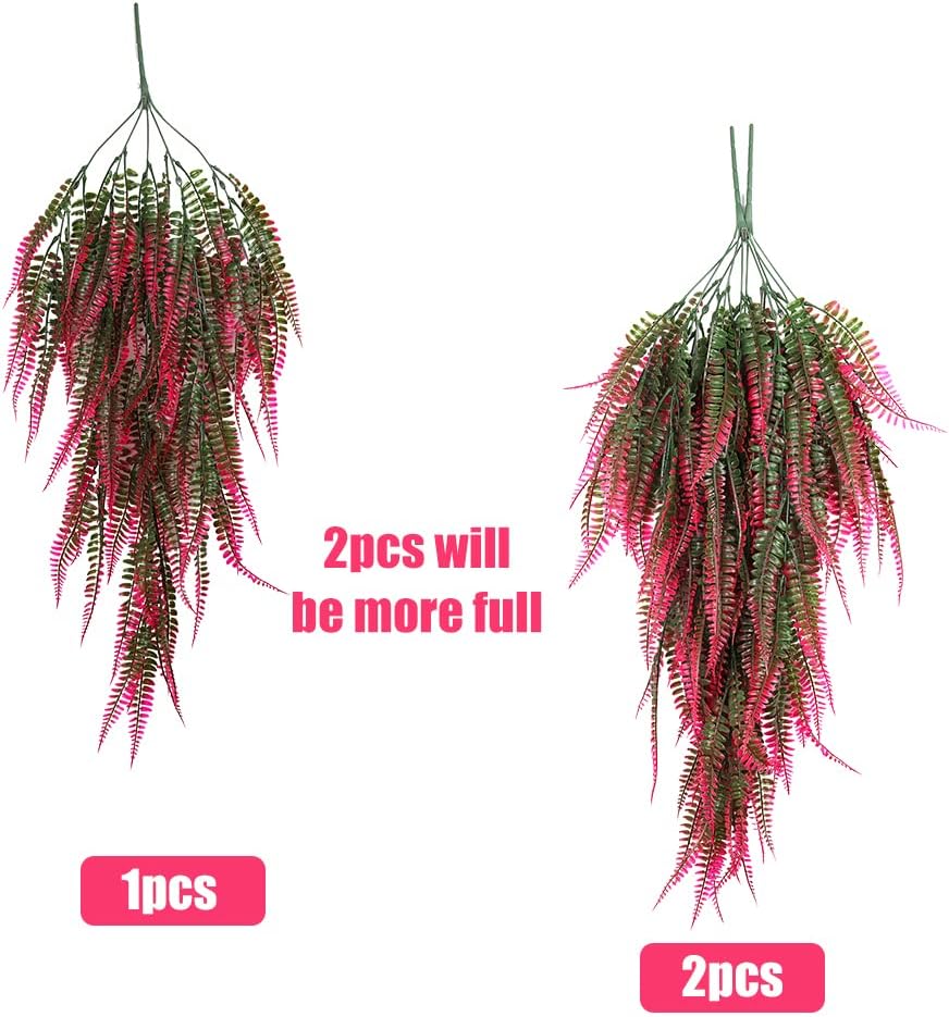 RECUTMS 4 Pcs Artificial Hanging Boston Ferns Plants Faux Greenery Wall Decor for Indoor Outdoor Garden Wedding Pink