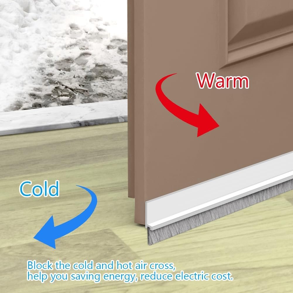 2 Pack Under Door Draft Stoppers with Brush 2 W x 39 L Soundproof Door Seal for Energy Efficiency - White