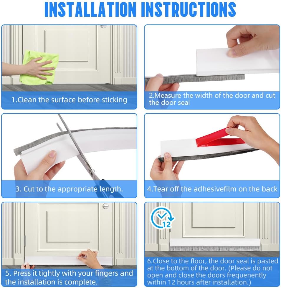 2 Pack Under Door Draft Stoppers with Brush 2 W x 39 L Soundproof Door Seal for Energy Efficiency - White