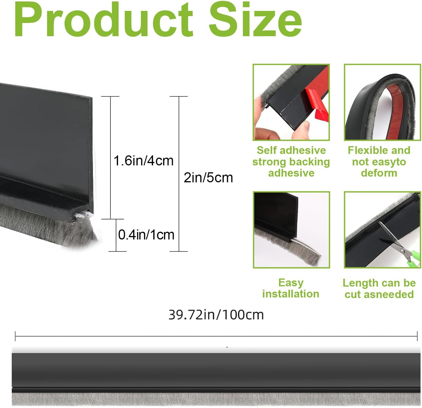 DINGLIAN 2 PCS Door Draft Stopper with Brush 2 W x 39 L Black