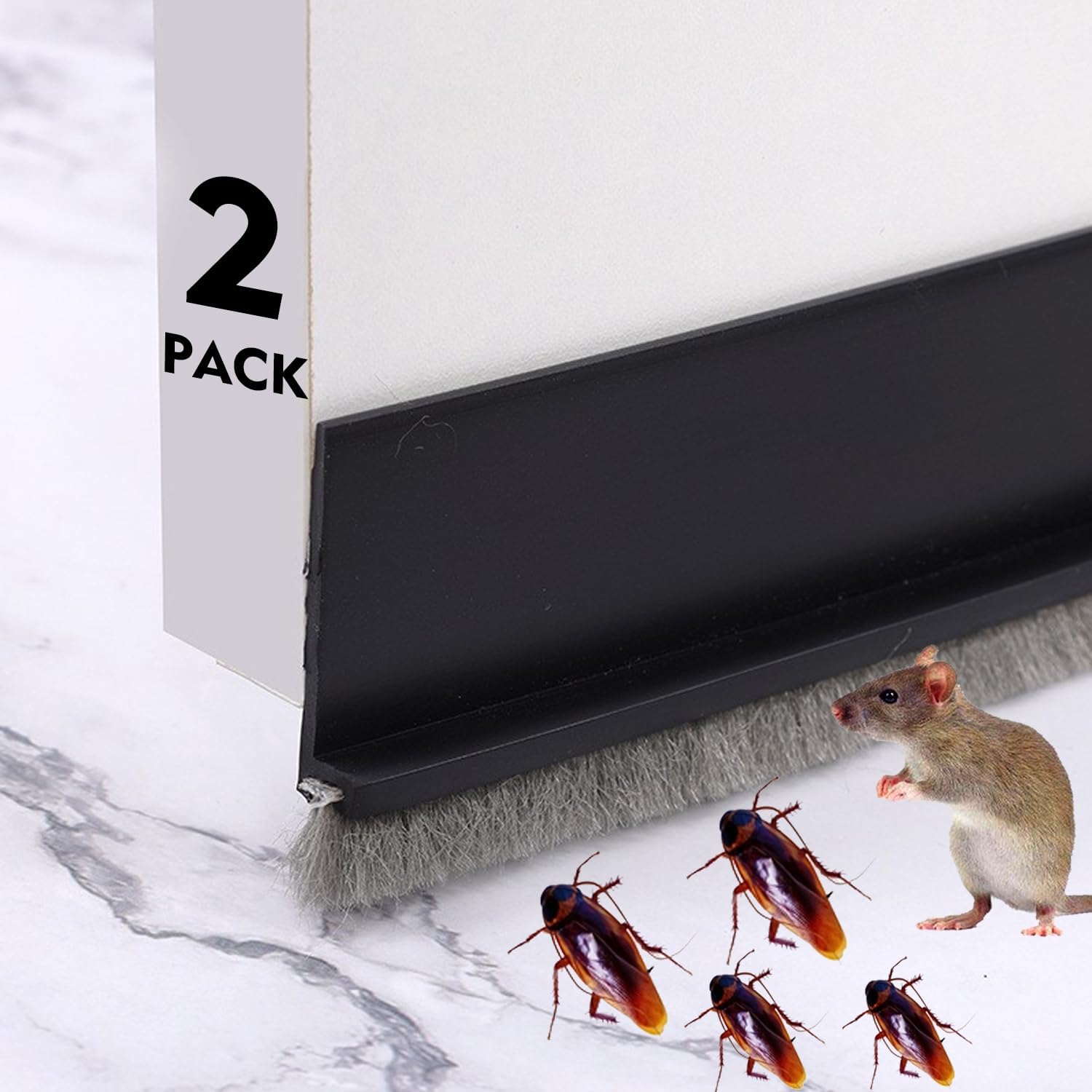 WUMUTI 2 Pack Black Under Door Draft Stoppers with Brush