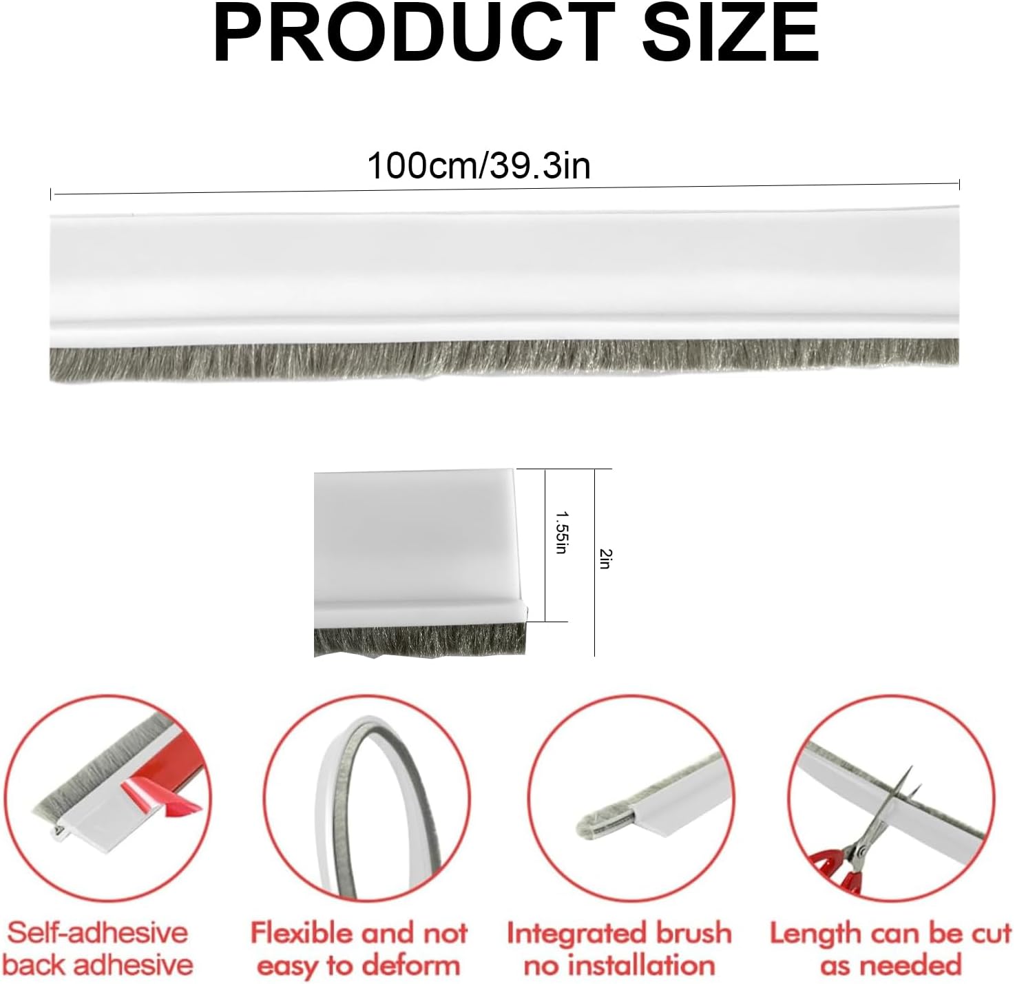 Jiyocy Door Sweep with Brush 2 W White 392 L