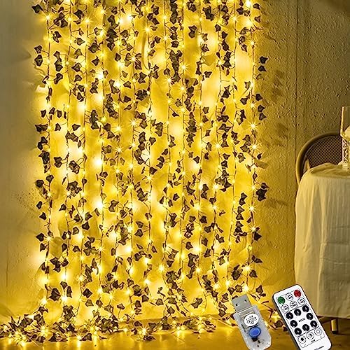 HXWEIYE 12 Pack Artificial Ivy Garland with 200LED String Light