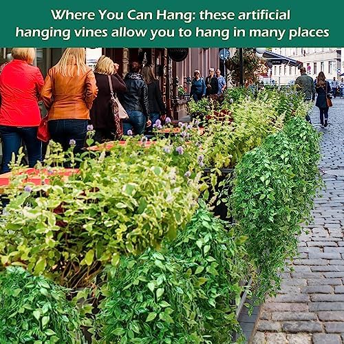 Hoteam 12 Pcs Artificial Hanging Plants Fake Ivy Vines with Green Leaves for Indoor Outdoor Walls Decor