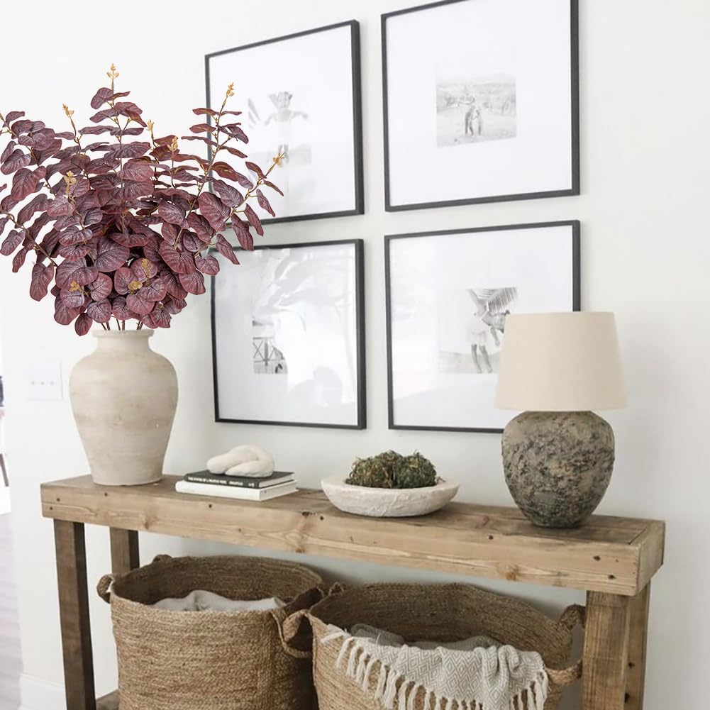 Oairse Artificial Eucalyptus Leaves Stems 315 Inch 3 Pcs Fake Greenery for Vases