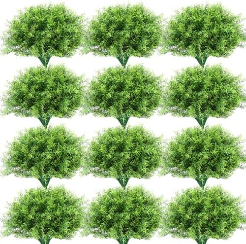 Zeyune 40 Bundles UV Resistant Artificial Grass Plants for Outdoor and Indoor Decoration