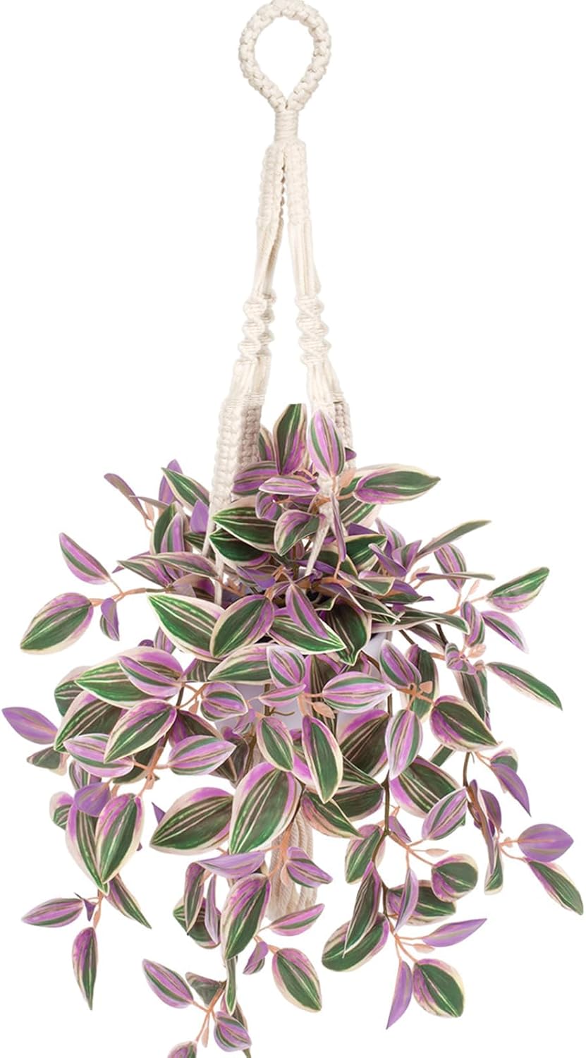 Fake Hanging Plants with Pot 17 Inch Pink Artificial Peperomia Vine Wall Decor