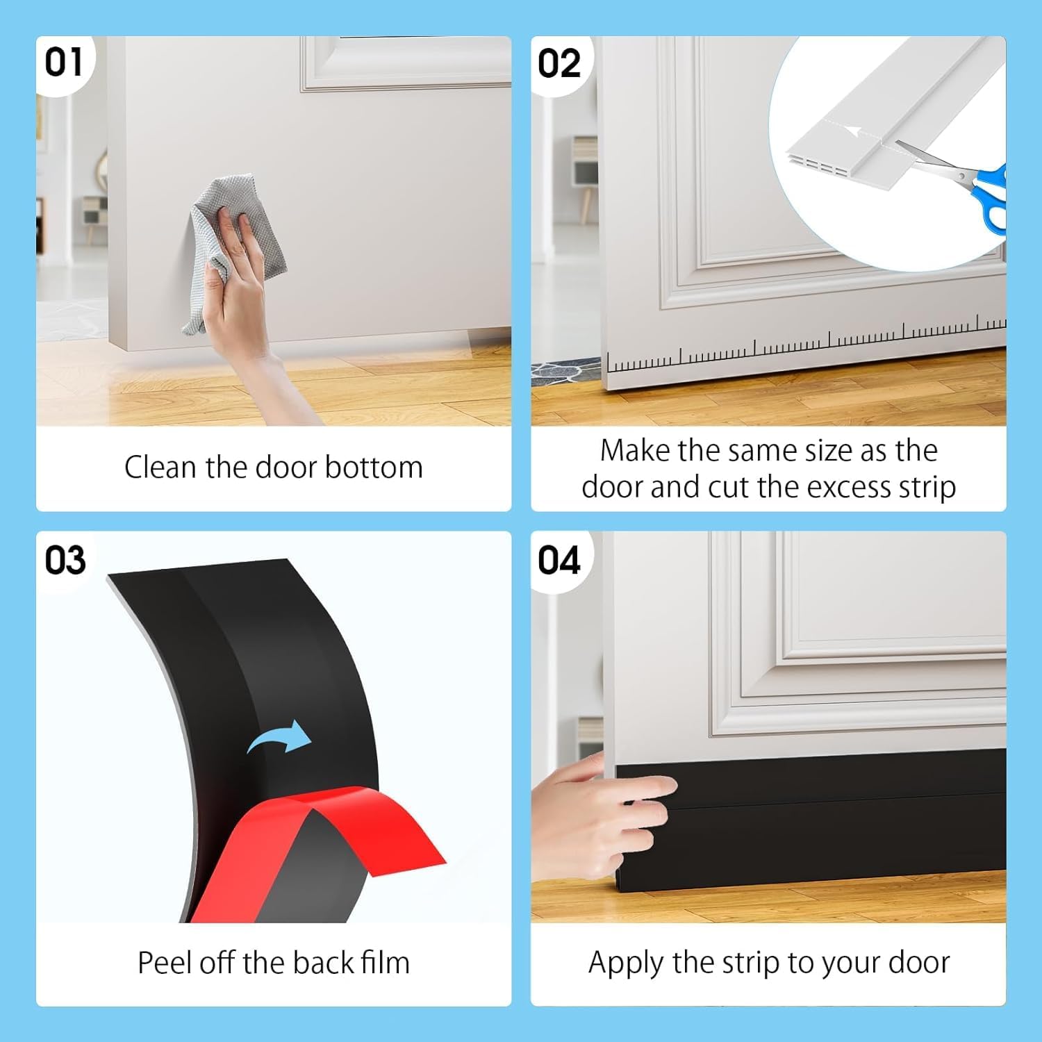 2 Pack Door Sweep Self Adhesive Weather Stripping Black