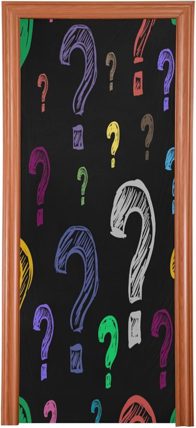 Susiyo Color Question Marks Halloween Door Cover Stretch Fabric Door Decoration for Home Party and Holiday