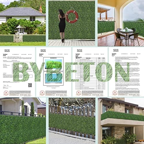 Bybeton Artificial Grass Wall Panels 10x10 16Pcs Boxwood Privacy Faux Green Wall Decor