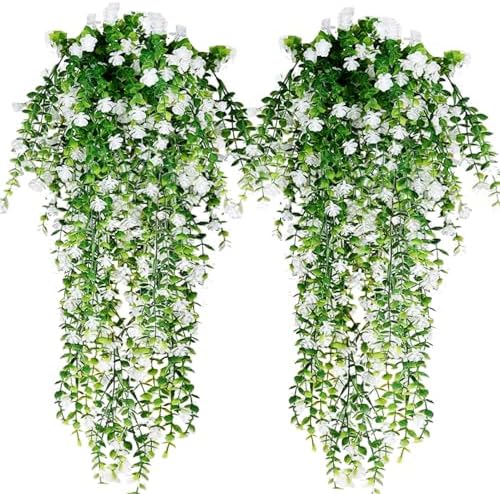 Toprooms 4 Pack Artificial Hanging Plants White Faux Ferns Ivy Vines for Home Office Decor