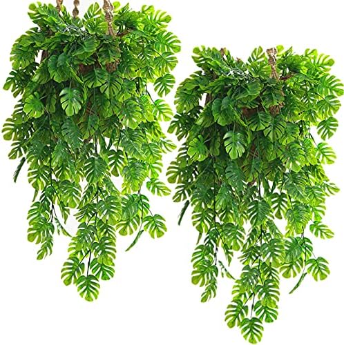 CATTREE Artificial Monstera Leaves Hanging Vines 4 Pack