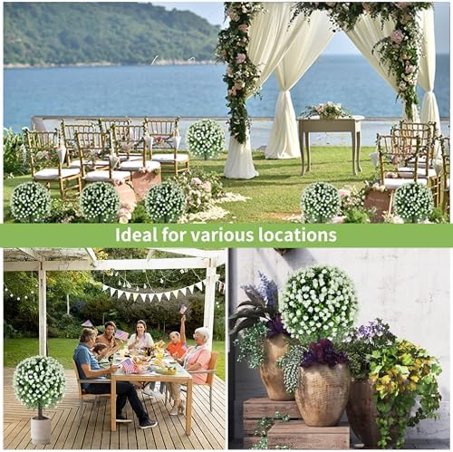 272 Inch Artificial White Rose Topiary Set of 2 with Spike