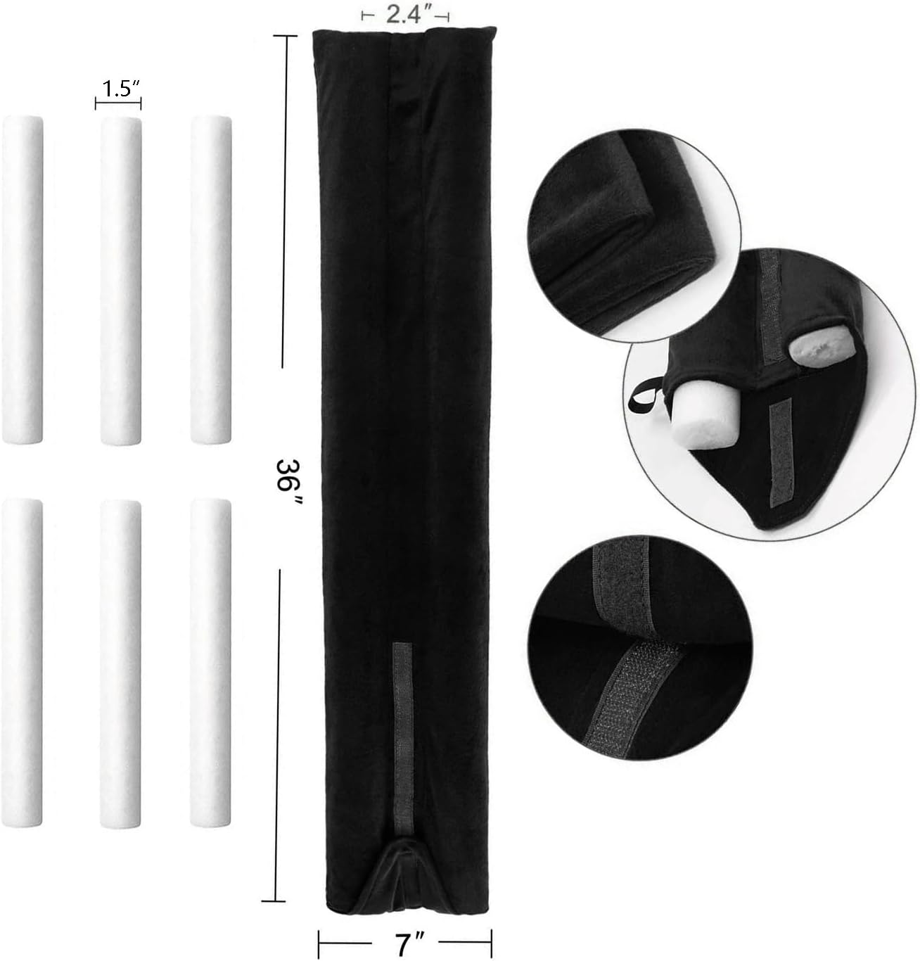 Door Draft Stopper 36 Inch Adjustable Under Door Seal Blocker Black