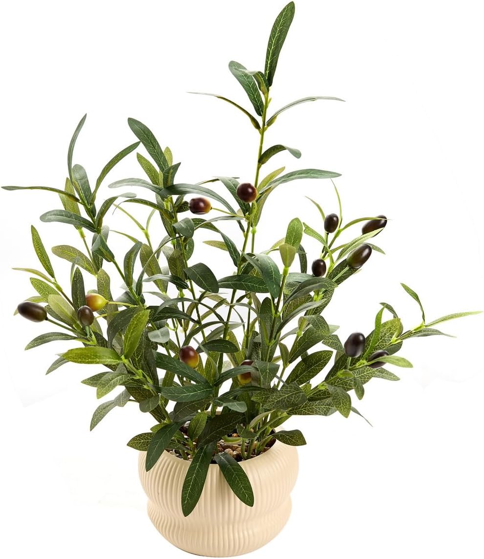 16 Inch Fake Olive Plant with Creamic Planter for Home Office