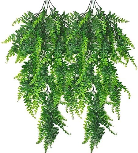2pcs Artificial Hanging Fern Plants UV Resistant for Indoor Outdoor Dcor