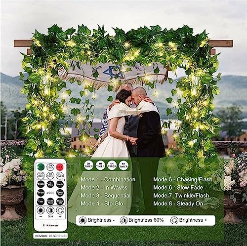 HXWEIYE 12 Pack Artificial Ivy Garland with 200LED String Light