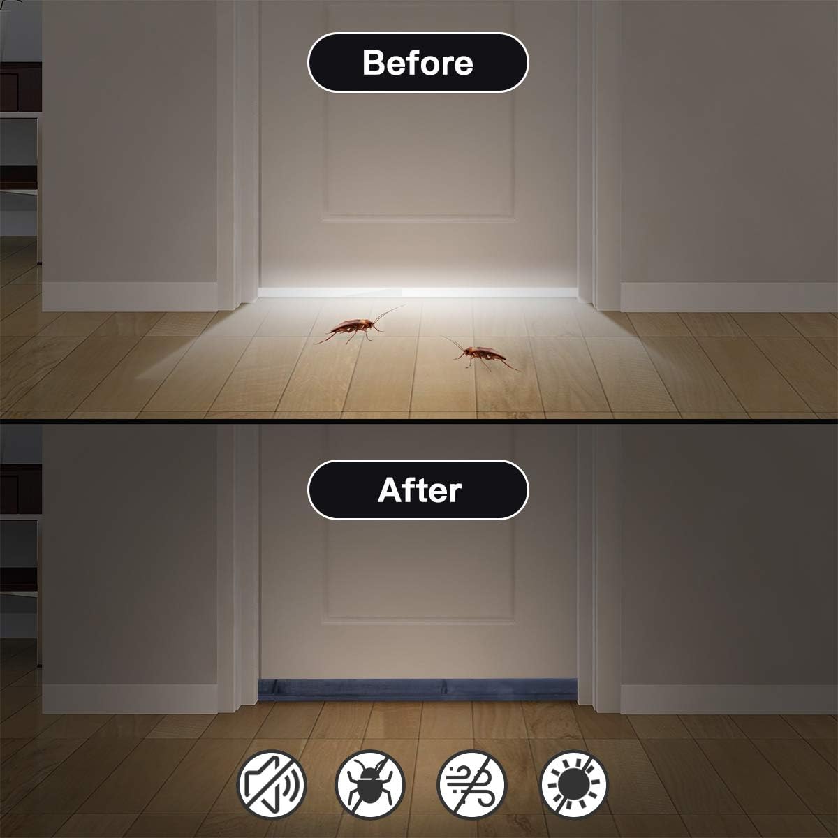 GDHOMM Door Sweep Weather Stripping Noise Blocker Adjustable 30-36 Inch Gap Filler Black