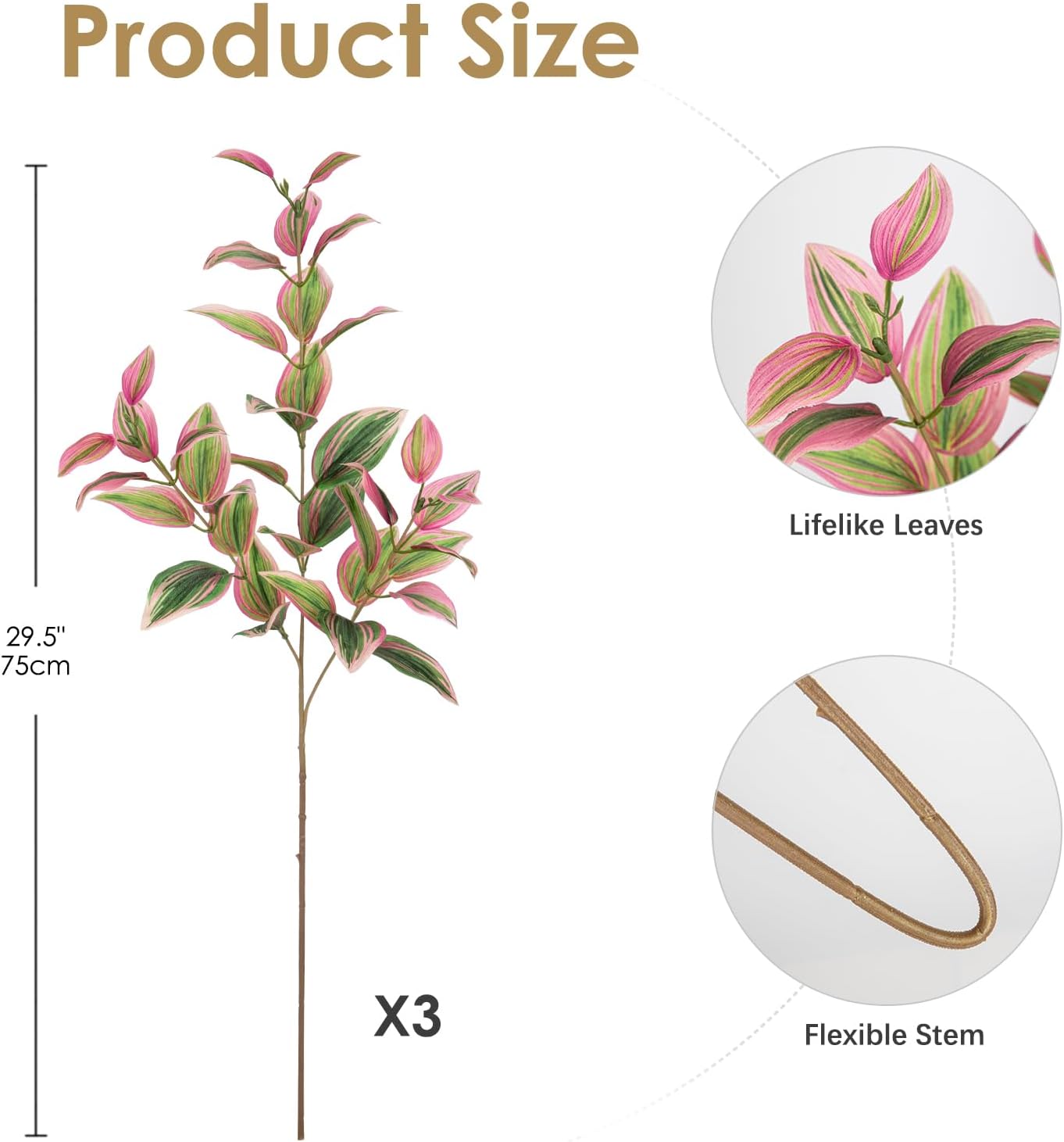 3Pcs Artificial Pink Tradescantia Zebrina Greenery Stems for Vase and Home Decor